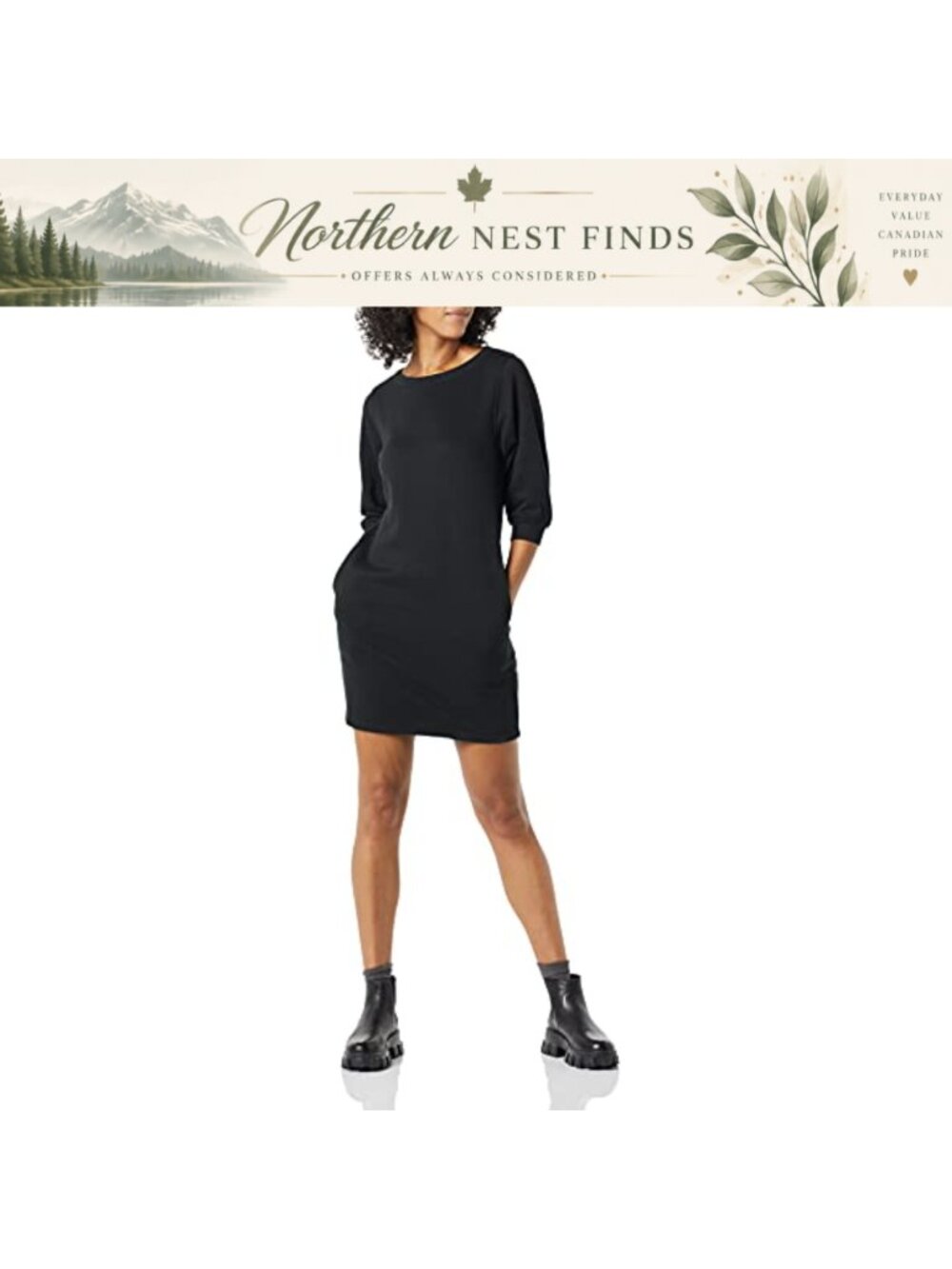 French Terry Blouson Sleeve Crewneck Sweatshirt Dress Fit Flare